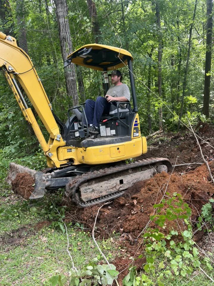 On the Komatsu, clearing a wooded hillside