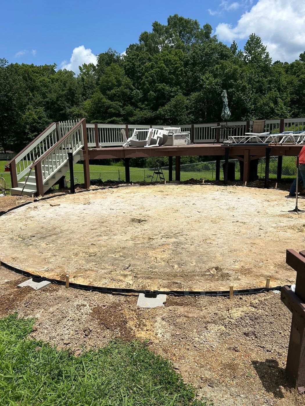 Before: pool pad cut level with the track ring set