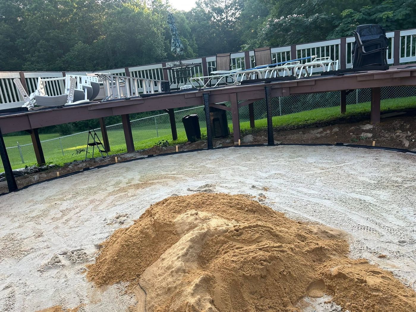 Sand base spread inside the pool ring